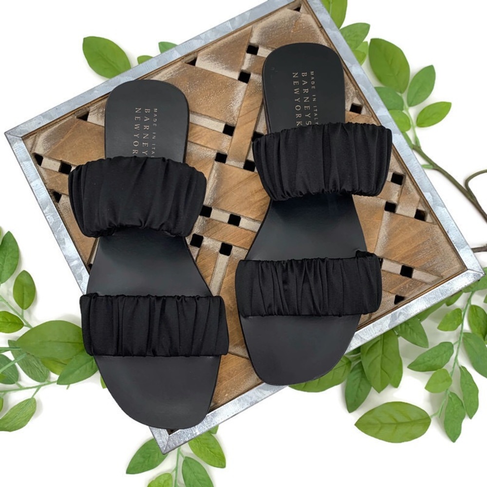 BARNEYS New York Women Black Satin Slide Sandals